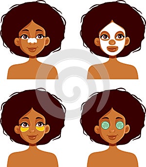 Beauty Routine of a Girl of African Ethnicity Vector Illustration Character