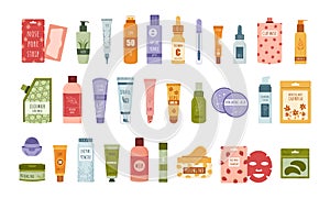 Beauty routine. Set of korean skin care products for cleansing, toning and moisturizing. Facial natural organic cosmetic
