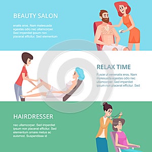 Beauty salon banners. hairdresser male and female depilation. Vector illustration