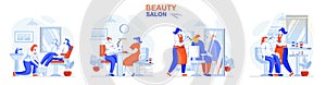 Beauty salon concept set. Hair coloring, professional make up