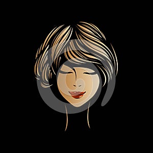 Beauty salon, hair studio, makeup, spa illustration. Beautiful, attractive woman with short, wavy, modern hairstyle.