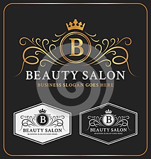 Beauty Salon Heraldic Crest Logo Template