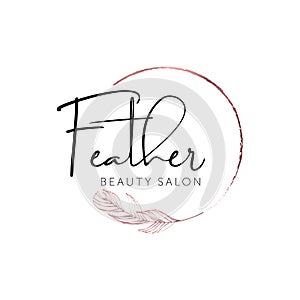 Beauty Salon Logo, Brush Stroke with Feather