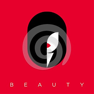 Beauty Salon logo. Glamour girl face with modern hair dress and red lips.