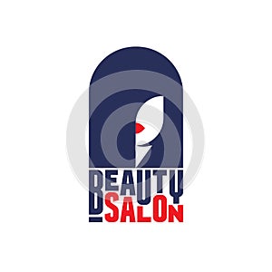 Beauty Salon logo. Glamour girl face with modern hair dress and red lips.