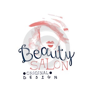 Beauty salon logo original design, label for hair or beauty studio, cosmetic procedures, spa center watercolor vector