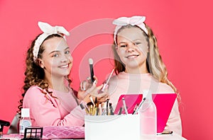 Beauty salon. Play with cosmetics. Cosmetics shop. Hobby and fun. Cosmetics for children. Spa party. Sisterhood