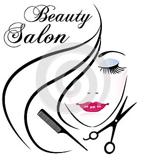 Beauty salon pretty woman hair face logo photo