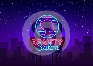 Beauty Salon sign vector design template. Beauty Salon neon logo, light banner design element colorful modern design