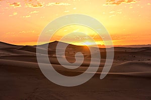 The beauty of the sand dunes in the Sahara Desert in Morocco