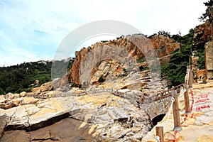 The beauty scenery of Rocky shore and mountains on Meizhou Island