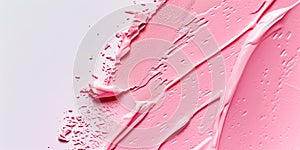 Beauty serum gel texture. Pink clear skincare cream with bubbles background.