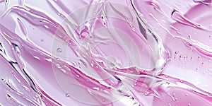 Beauty serum gel texture. Pink clear skincare cream with bubbles background.