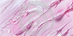 Beauty serum gel texture. Pink clear skincare cream with bubbles background.