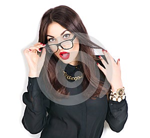 Beauty fashion model girl wearing glasses