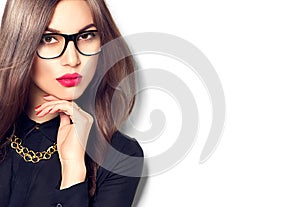 Beauty fashion model girl wearing glasses