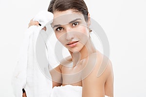 Beauty Skin Care Concept - Beautiful Caucasian Woman Face Portrait. Beautiful beauty young female model girl smooth