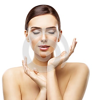 Beauty Skin Care, Woman Face Natural Make Up and Hands Skincare