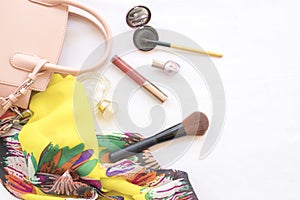 Beauty skin face set cosmetics makeup and prepare relax travel of woman
