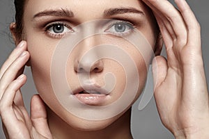 Beauty, skincare & natural make-up. Woman model face with pure skin, clean visage