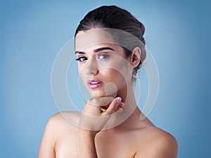 Beauty, skincare and portrait of woman in studio with natural makeup, confidence and luxury cosmetics. Dermatology