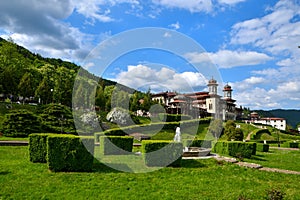 The beauty of Slanic Moldova's park in the summer with the view of Cassino