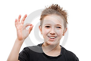 Beauty smiling young teenager boy gesturing OK or success sign