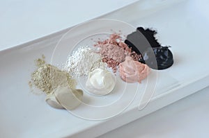 Beauty spa face mask - pink, green, red clay, kaolin and activated charcoal