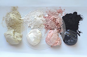 Beauty spa face mask - pink, green, red clay, kaolin and activated charcoal