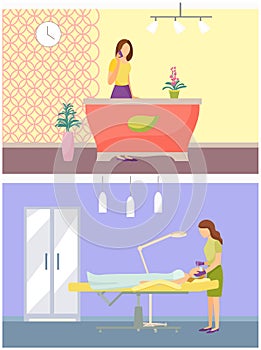 Beauty Spa Salon Rooms and Receptionist Set Vector