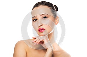Beauty Spa woman portrait on white isolate background. Clean skin, makeup, care concepts