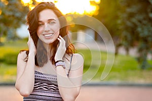 Beauty Sunshine Girl Portrait. Happy Woman Smiling