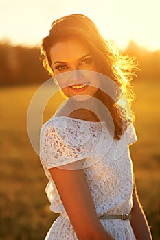 Beauty Sunshine Girl Portrait.