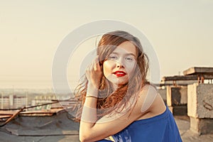 Beauty Sunshine Girl Portrait. Happy Woman Smiling