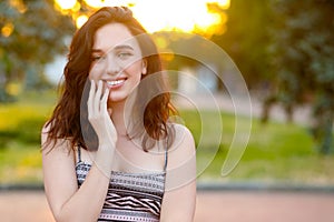 Beauty Sunshine Girl Portrait. Happy Woman Smiling