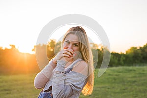 Beauty Sunshine Girl Portrait. Happy Woman Smiling . Sunny Summer Day.