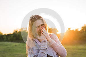 Beauty Sunshine Girl Portrait. Happy Woman Smiling . Sunny Summer Day.