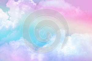 Beauty sweet pastel blue pink colorful with fluffy clouds on sky. multi color rainbow image. abstract fantasy growing light