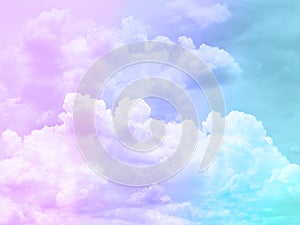 beauty sweet pastel violet blue colorful with fluffy clouds on sky. multi color rainbow image. abstract fantasy growing light