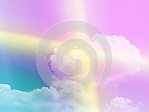 beauty sweet pastel violet yellow cross light colorful with fluffy clouds on sky. multi color rainbow image. abstract fantasy