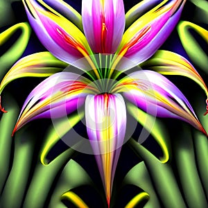 Beauty of symmetry by arranging an assortment of vibrant lilies. Panorama