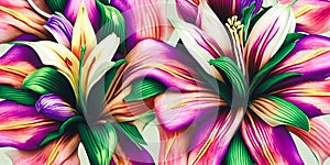 Beauty of symmetry by arranging an assortment of vibrant lilies. Panorama