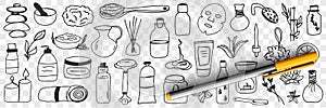 Beauty treatments and cosmetics doodle set