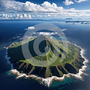 The beauty tropical landscape of Oceania, top view to Rabaul near Tavurvur volcano. New Britain Island, Papua New