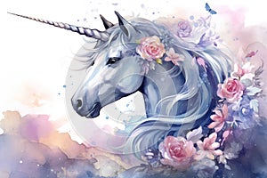 Beauty unicorn head design fantasy horse animal magical horn white cute