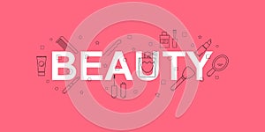 Beauty vector banner. Word with line icon. Vector background