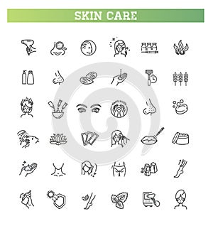 Beauty vector outline icons set. Beauty treatment. Skin care