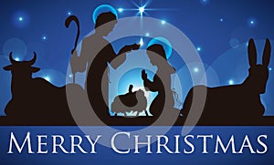 Beauty View of Holy Family Silhouette Wishing you Merry Christmas, Vector Illustration