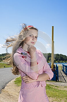 Beauty vintage teen Girl posing Outdoors