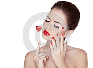 Beauty Vogue Style Fashion Model Girl with Long Lushes. Manicure